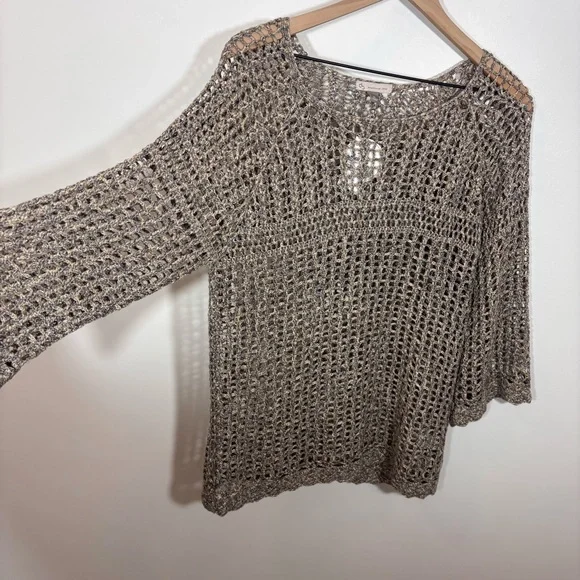 Dressbarn Open Crochet Knit Khaki Top NEW with tags Size XL Coverup Beachy - Picture 2 of 12